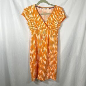 Boden Women’s Jersey Day V-neck‎ Dress Orange Print Cap Sleeve Size 2P